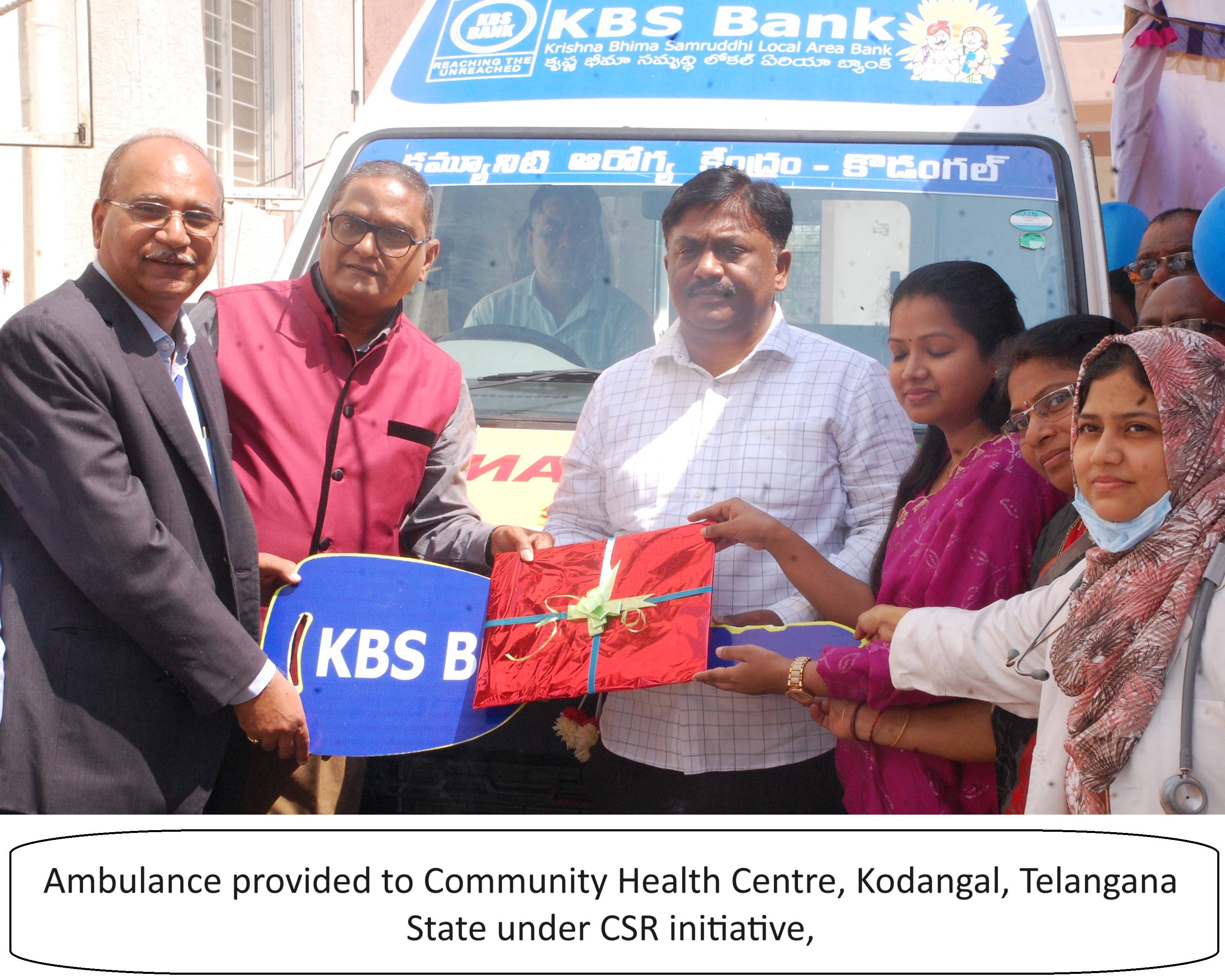 Ambulance provided to Community Health Centre, Kodangal, Telangana State under CSR initiative | Kbsbankindia.in | Kbsbankindia.com | Gallery