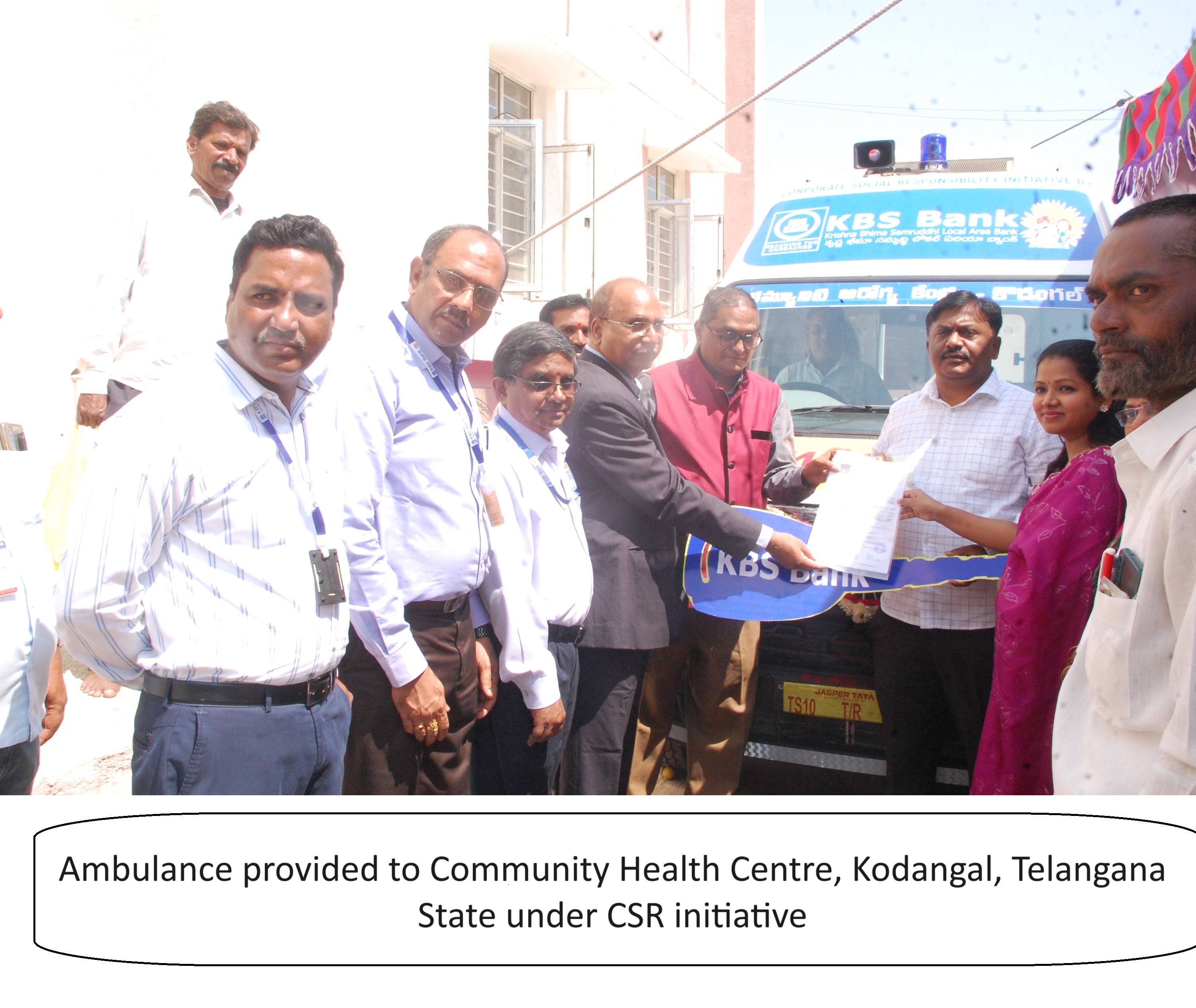 Ambulance provided to Community Health Centre, Kodangal, Telangana State under CSR initiative | Kbsbankindia.in | Kbsbankindia.com | Gallery