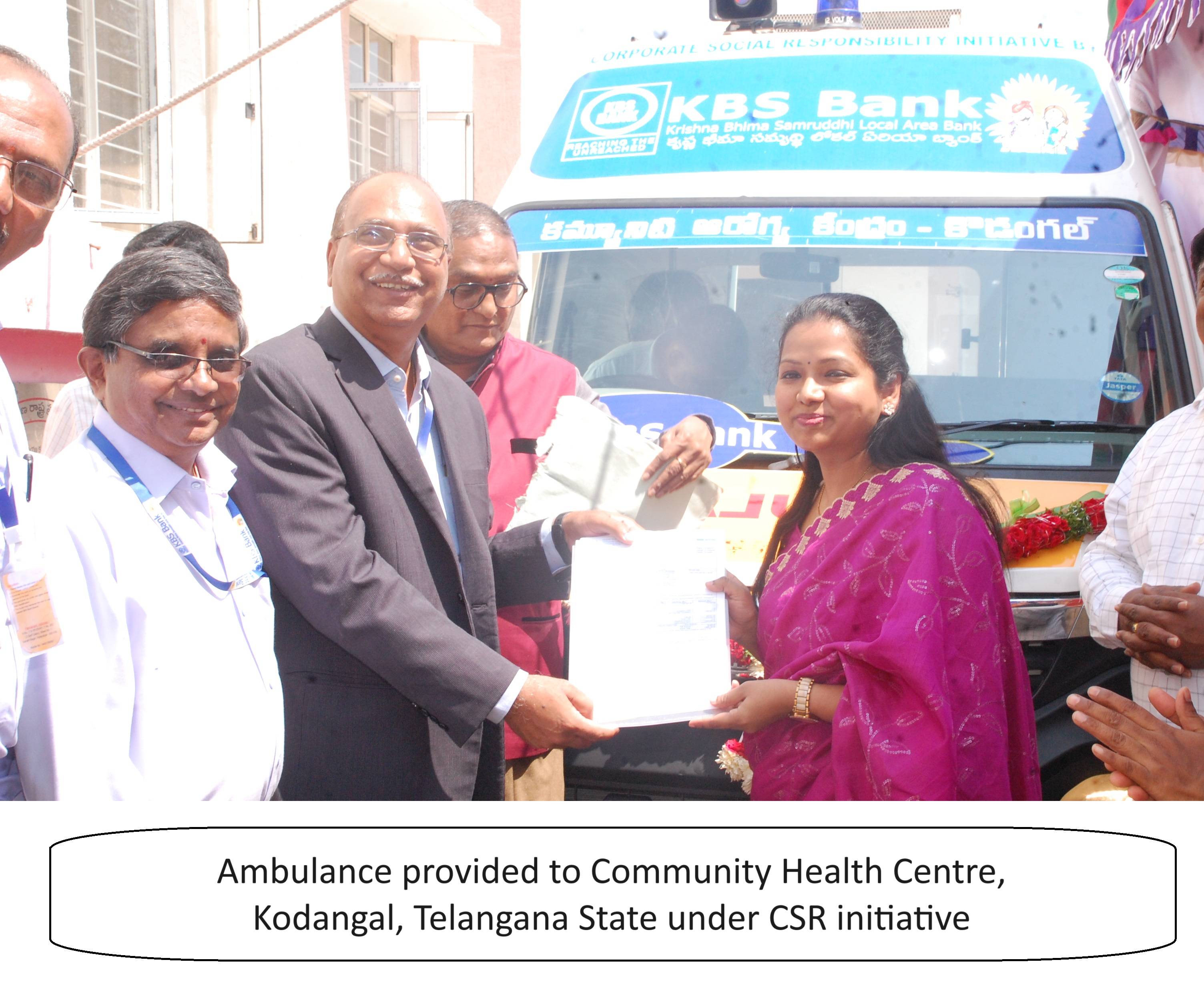 Ambulance provided to Community Health Centre, Kodangal, Telangana State under CSR initiative | Kbsbankindia.in | Kbsbankindia.com | Gallery
